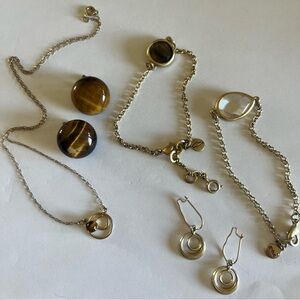 Vintage To Now TIGER’S EYE Necklace EARRINGS & Bracelets SET Gold Tone